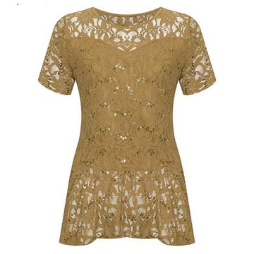 Picture of GOLD LACE SEQUINS PEPLUM STRETCH TOP